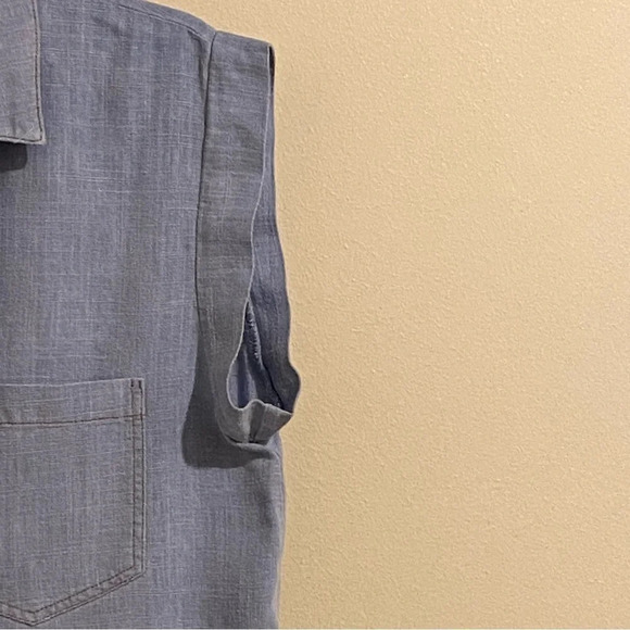 UMGEE DENIM Lightweight Wash Denim Shirt Cap Sleeves~Frayed Edges~Size S - Picture 3 of 11